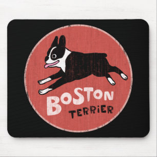 Boston Terrier Cool Retro Style   Cute Cartoon Dog Muismat