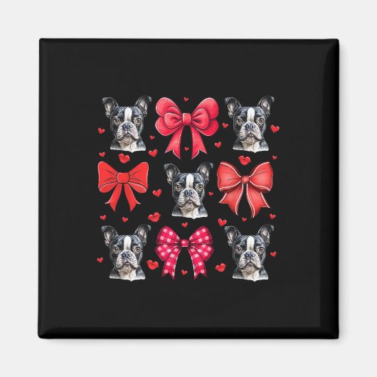 Boston Terrier Coquette Bow Puppy Hond Mam Valenti Magneet (Voorkant)