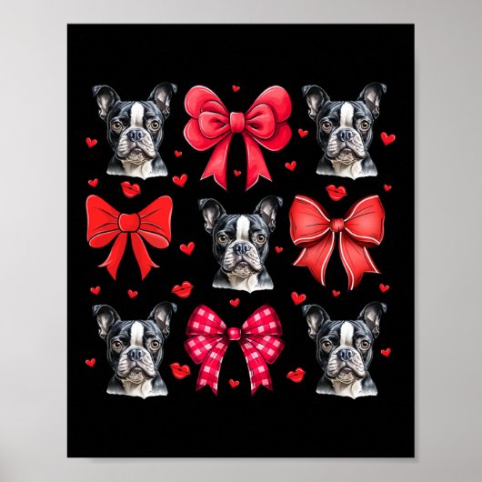 Boston Terrier Coquette Bow Puppy Hond Mam Valenti Poster (Voorkant)