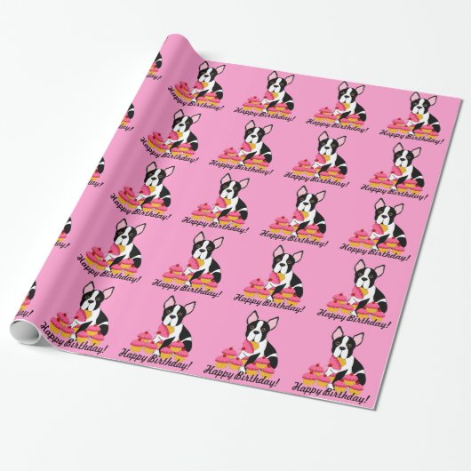 Boston Terrier Cupcakes Birthday Gift Wrap Cadeaupapier (Uitgerold)