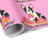Boston Terrier Cupcakes Birthday Gift Wrap Cadeaupapier (Rol Hoek)
