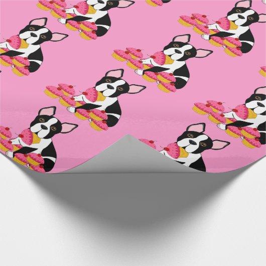 Boston Terrier Cupcakes Wrapping Paper Cadeaupapier (Hoek)