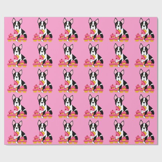 Boston Terrier Cupcakes Wrapping Paper Cadeaupapier (Vlak)