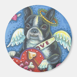 Boston Terrier Cupid DOG VALENTIJN MAGNET Round
