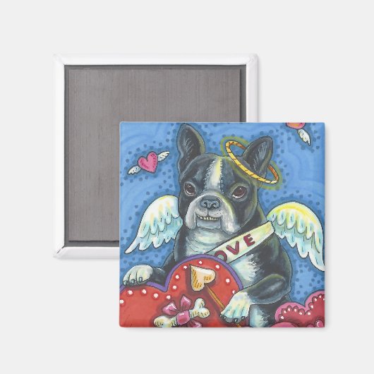 Boston Terrier Cupid DOG VALENTIJN MAGNET Square (Voorkant / Achterkant)