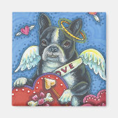 Boston Terrier Cupid DOG VALENTIJN MAGNET Square (Voorkant)