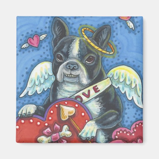 Boston Terrier Cupid DOG VALENTIJN MAGNET Square (Voorkant)