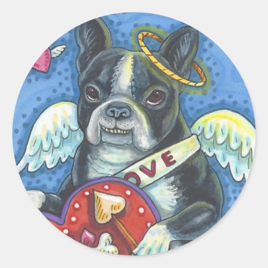 Boston Terrier, CUPID DOG VALENTIJN STICKERS — Dat (Voorkant)