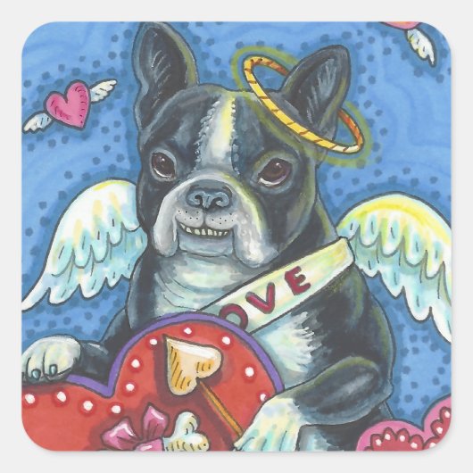 Boston Terrier, CUPID DOG VALENTIJN STICKERS — Dat (Voorkant)