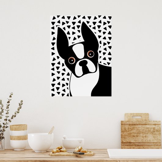 Boston Terrier Cute Black en White Poster (Keuken)