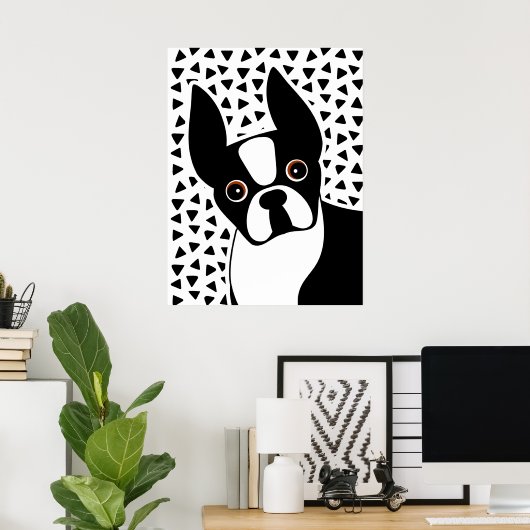 Boston Terrier Cute Black en White Poster (Thuiskantoor)