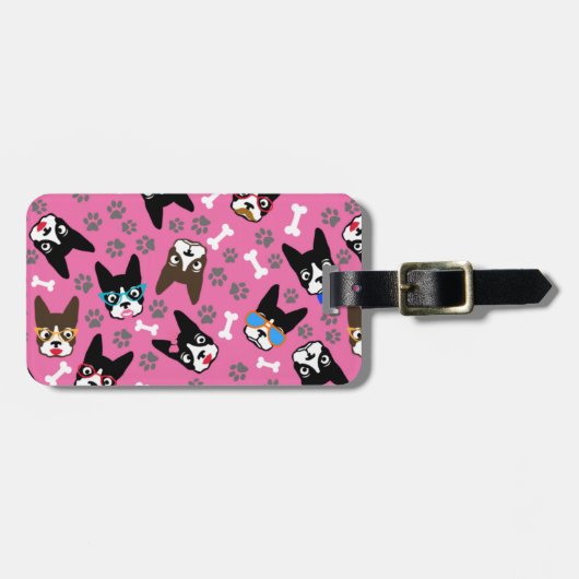 Boston Terrier Cute Mustache Funny Faces Bagagelabel (Voorkant horizontaal)