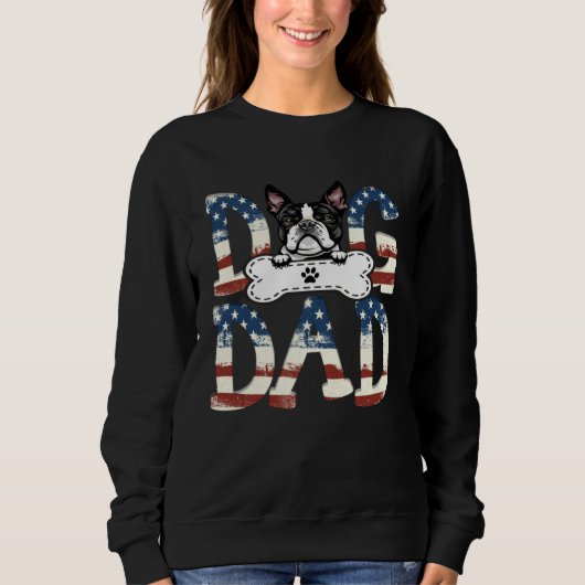 Boston Terrier Dad Fathers Day American Flag Dog Trui (Voorkant)