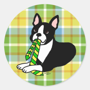 Boston Terrier Daddy 1 Plaid Ronde Sticker