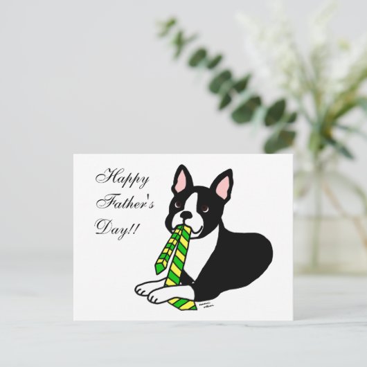 Boston Terrier Daddy met Stropdas 1 Briefkaart (Staand voorkant)