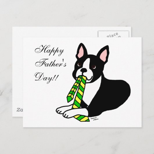 Boston Terrier Daddy met Stropdas 1 Briefkaart (Voorkant / Achterkant)