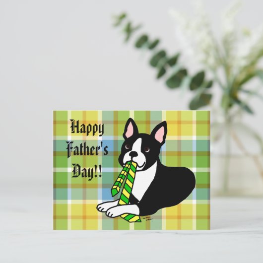 Boston Terrier Daddy met Stropdas 1 Briefkaart (Staand voorkant)