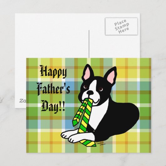 Boston Terrier Daddy met Stropdas 1 Briefkaart (Voorkant / Achterkant)