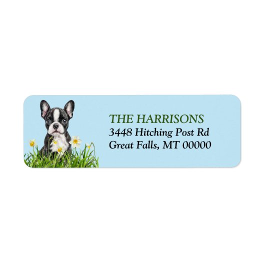 Boston Terrier Daffodil Garden Retouradres Etiket (Voorkant)