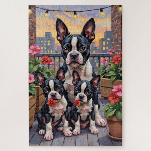 Boston Terrier Daktuin Kunst Legpuzzel (Verticaal)