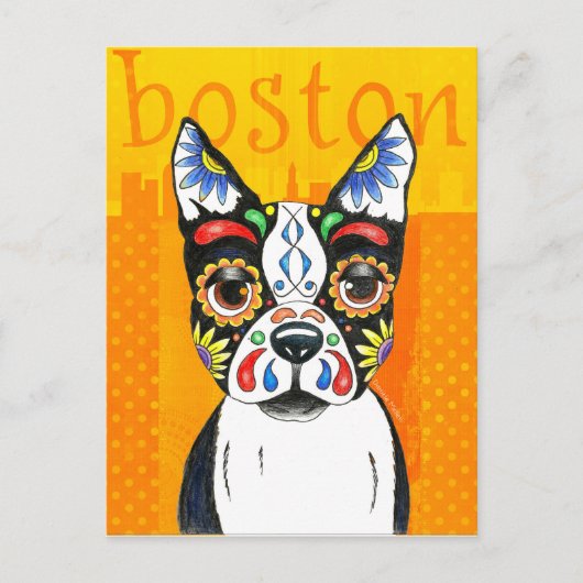 Boston Terrier Day of the Dead Briefkaart (Voorkant)