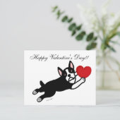 Boston Terrier & de Rode Cartoon van het Hart Feestdagenkaart (Staand voorkant)