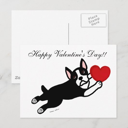 Boston Terrier & de Rode Cartoon van het Hart Feestdagenkaart (Voorkant / Achterkant)
