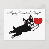 Boston Terrier & de Rode Cartoon van het Hart Feestdagenkaart (Voorkant)
