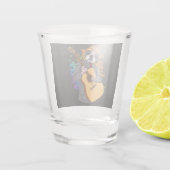 Boston Terrier die Acoustic Guitar speelt Shot Glas (Achterkant)