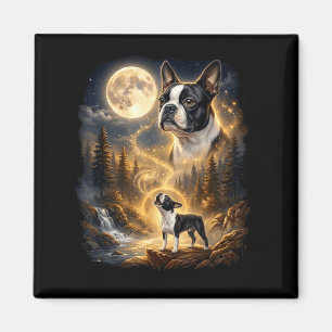 Boston terrier die naar de maan huilt retro magneet