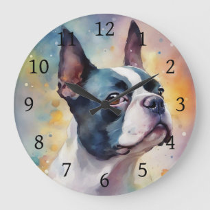 Boston Terrier Digitale Waterverf Portrait Dog 173 Grote Klok