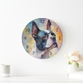 Boston Terrier Digitale Waterverf Portrait Dog 173 Grote Klok (Huis)