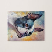 Boston Terrier Digitale Waterverf Portrait Dog 173 Legpuzzel (Horizontaal)