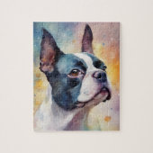 Boston Terrier Digitale Waterverf Portrait Dog 173 Legpuzzel (Verticaal)