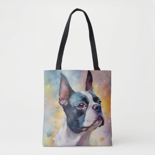 Boston Terrier Digitale Waterverf Portrait Dog 173 Tote Bag (Voorkant)