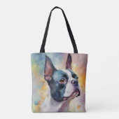 Boston Terrier Digitale Waterverf Portrait Dog 173 Tote Bag (Achterkant)