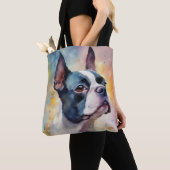 Boston Terrier Digitale Waterverf Portrait Dog 173 Tote Bag (Dichtbij)