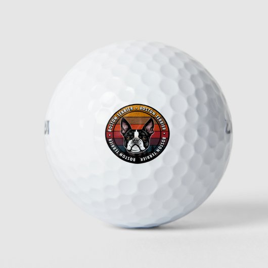 Boston Terrier disted sunset retro dog face Golfballen (Voorkant)