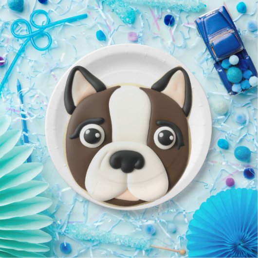 Boston Terrier Dog 3D geïnspireerd Papieren Bordje (Feest)