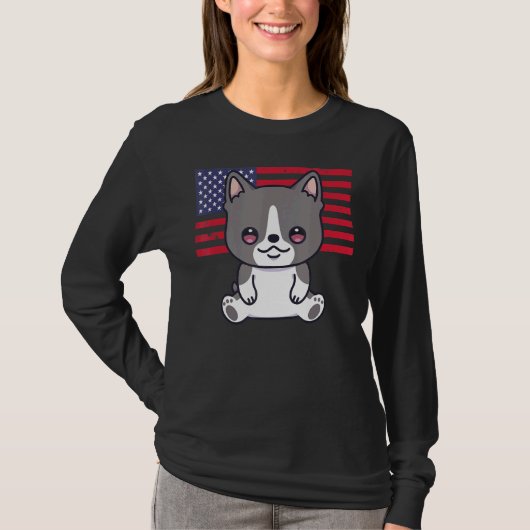 Boston Terrier Dog 4 juli Patriotic Usa Ameri T-shirt (Voorkant)