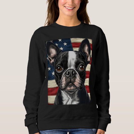 Boston Terrier Dog American Flag 4th of July Patri Trui (Voorkant)