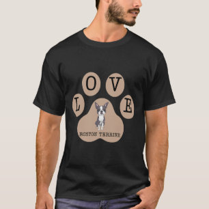 Boston Terrier Dog and Love Sign on Latte Brown Co T-shirt