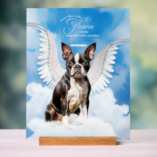 Boston Terrier Dog Angel met naam Pet Memorial Acryl Bord