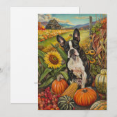 Boston Terrier Dog Autumn Harvest Thanksgiving Feestdagenkaart (Voorkant / Achterkant)