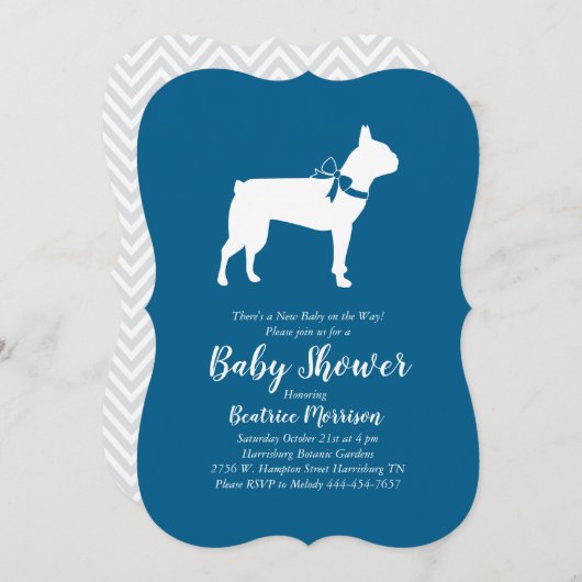 Boston Terrier Dog Baby shower Blue Boy Kaart (Voorkant / Achterkant)