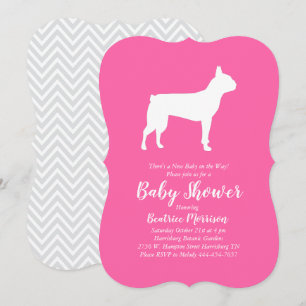 Boston Terrier Dog Baby shower Pink Girl Kaart