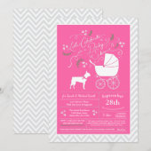 Boston Terrier Dog Baby shower Pink Girl Kaart (Voorkant / Achterkant)