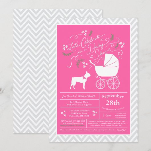 Boston Terrier Dog Baby shower Pink Girl Kaart (Voorkant / Achterkant)