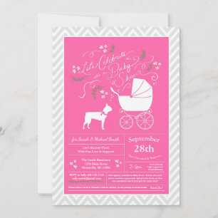 Boston Terrier Dog Baby shower Pink Girl Kaart