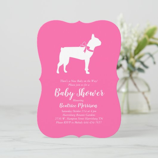 Boston Terrier Dog Baby shower Pink Girl Kaart (Staand voorkant)
